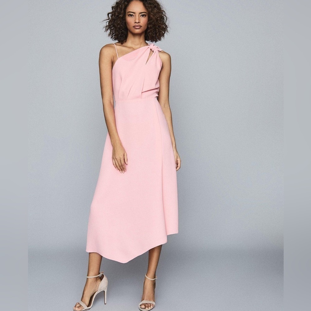 Reiss Delilah Knotted Shoulder Strappy Midi Dress in pink size 4